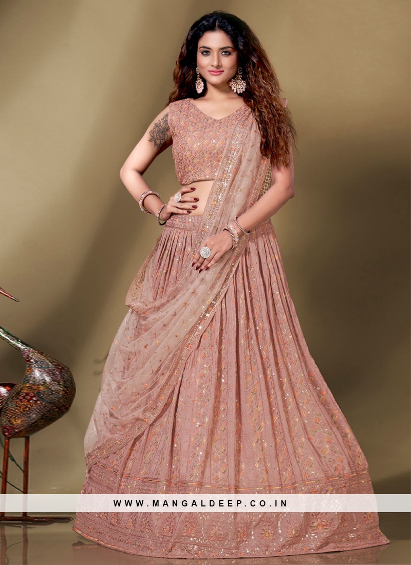 Rose Pink Embroidered Engagement Readymade Gown -