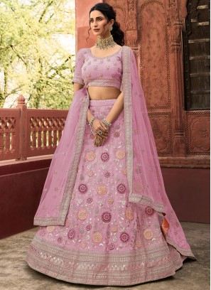 Pink Engagement Organza Lehenga Choli