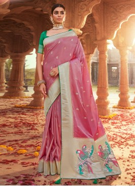 Pink Festival Satin Silk Traditional Saree