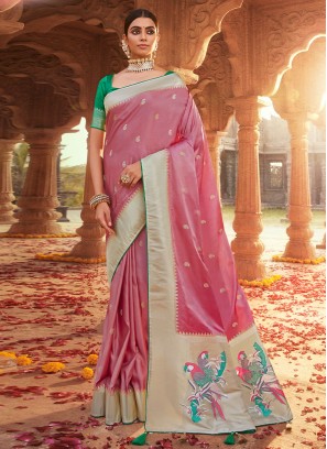 Pink Festival Satin Silk Traditional Saree