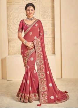 Pink Floral Patterns Khadi Silk Trendy Saree