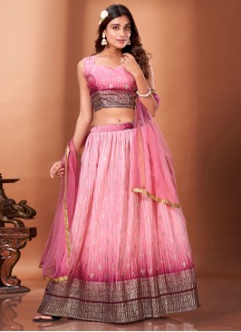 Pink Foil Print Chinon Readymade Lehenga Choli