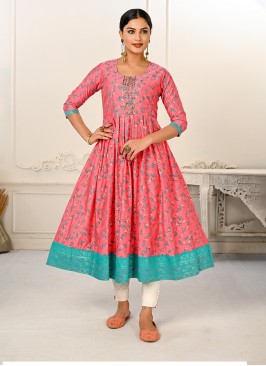 Pink Foil Print Reception Casual Kurti