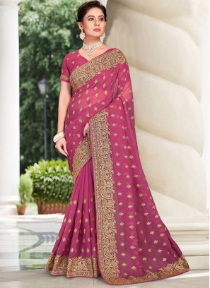 Pink Georgette Festival Designer Saree