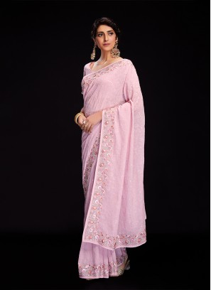 Pink Georgette Lucknowi work Trendy Saree