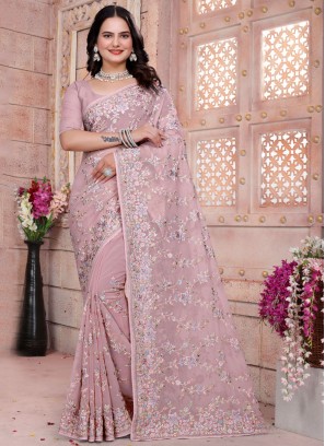 Pink Georgette Reception Trendy Saree