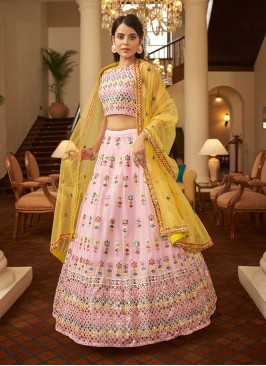 Pink Georgette Sequins Work Lehenga