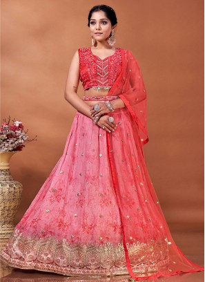 Pink Georgette Wedding Readymade Lehenga Choli