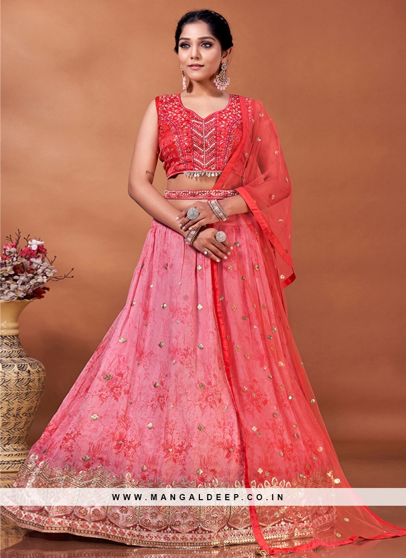 Rani Pink Color Plain Work Blooming Georgette Lehenga Choli