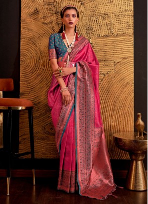 Pink Handloom silk Festival Traditional Saree
