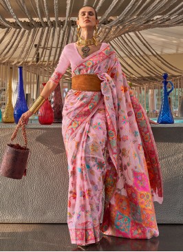 Pink Handloom silk Weaving Trendy Saree