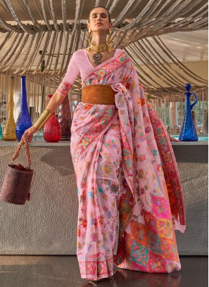 Pink Handloom silk Weaving Trendy Saree