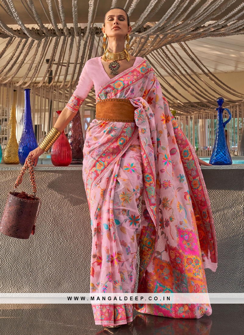 Pink Handloom silk Weaving Trendy Saree