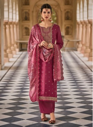 Pink Jacquard Embroidered Salwar Kameez