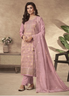 Pink Jacquard Resham Trendy Salwar Kameez