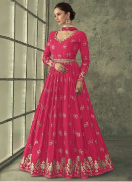 Pink Jacquard Silk Ceremonial Designer Gown