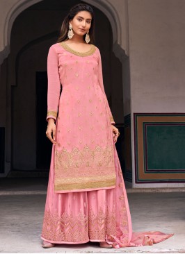 Pink Jacquard Wedding Palazzo Salwar Kameez