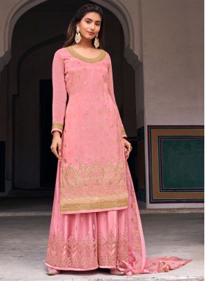 Pink Jacquard Wedding Palazzo Salwar Kameez