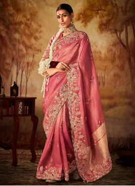 Pink Kanjivaram Silk Ceremonial Trendy Saree