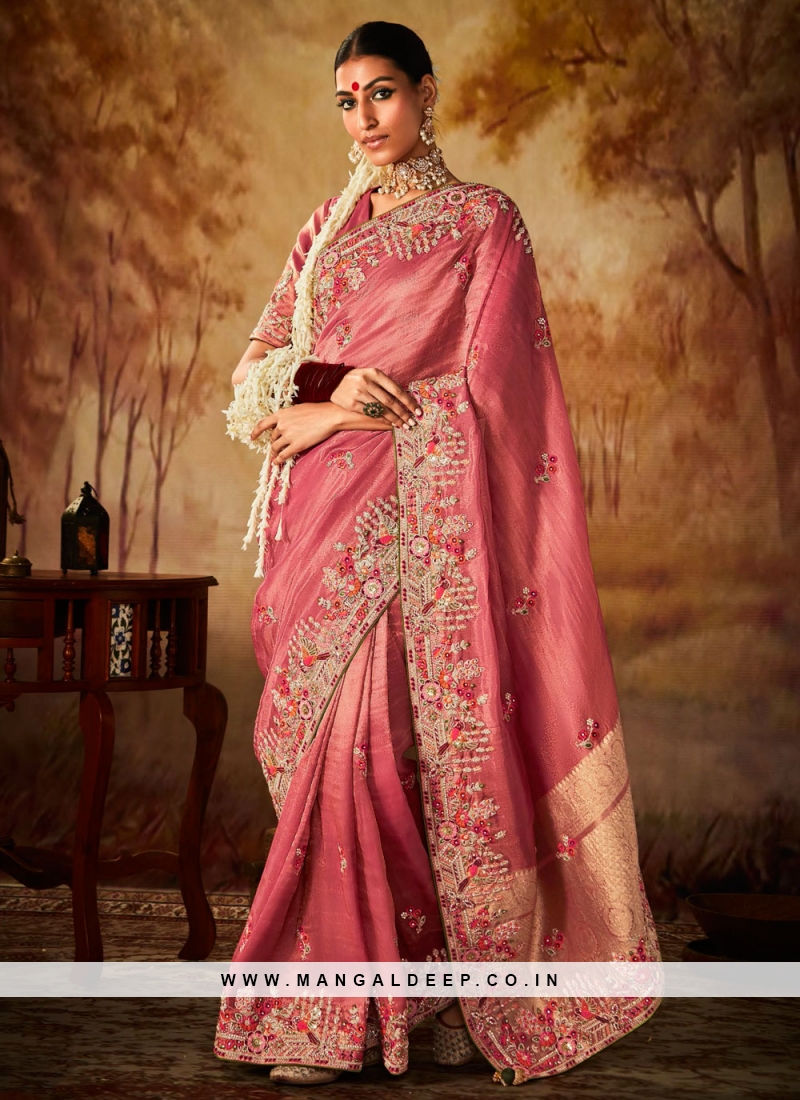 Saundaryam Pink Kanjivaram Silk Saree With Amazing Weaving All Over