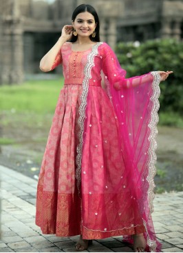 Pink Kanjivaram Silk Party Gown 