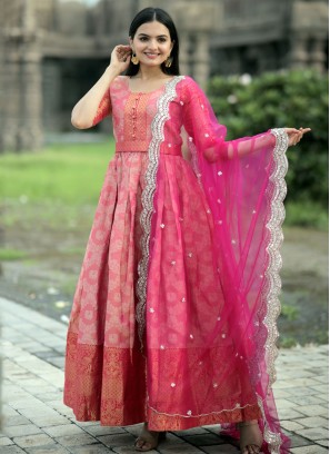 Pink Kanjivaram Silk Party Gown 