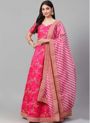 Pink Mehndi Art Silk Lehenga Choli