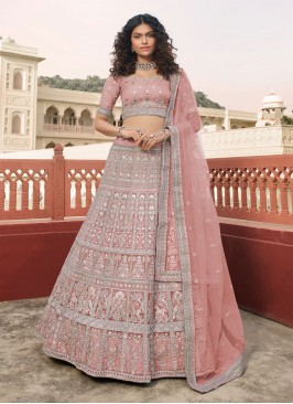 Pink Mehndi Faux Crepe Lehenga Choli