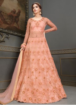Pink Mehndi Net Floor Length Anarkali Suit
