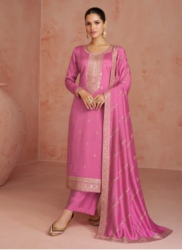 Pink Mehndi Silk Palazzo Salwar Suit