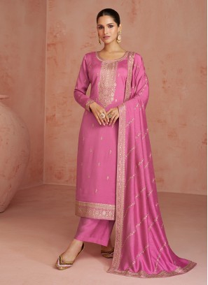 Pink Mehndi Silk Palazzo Salwar Suit