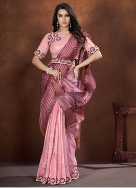 Pink Moti Wedding Contemporary Style Saree