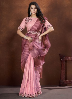 Pink Moti Wedding Contemporary Style Saree