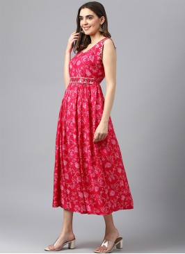 Pink Muslin Floral Printed Dress