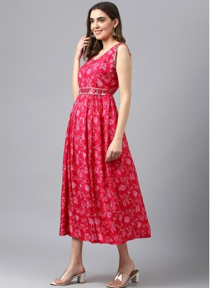 Pink Muslin Floral Printed Dress