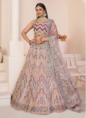 Pink Net A Line Lehenga Choli