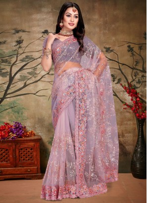 Pink Net Cord Trendy Saree