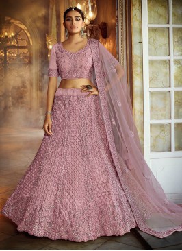 Pink Net Dori Work Lehenga Choli