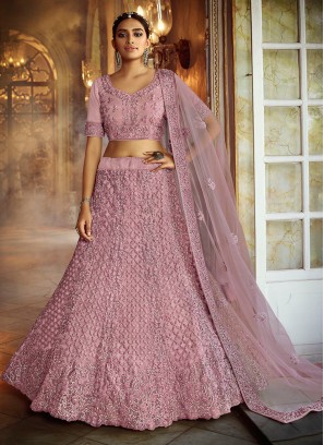 Pink Net Dori Work Lehenga Choli