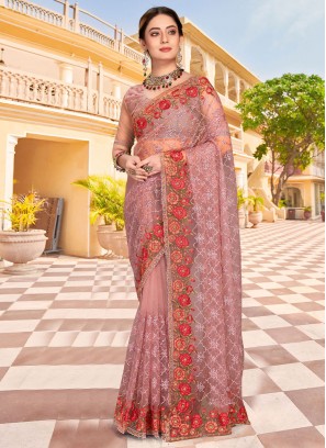 Pink Net Engagement Classic Saree