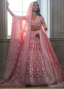 Pink Net Mehndi Designer Lehenga Choli