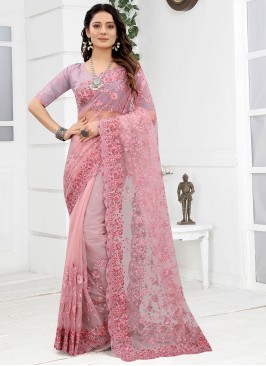 Pink Net Resham Classic Designer Saree