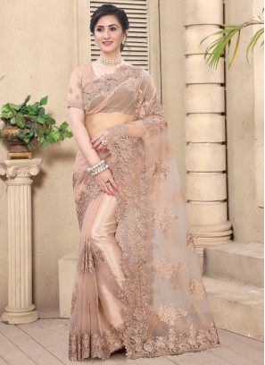 Pink Net Resham Designer Saree