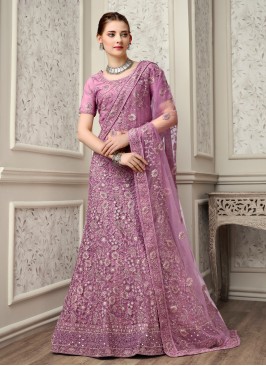 Pink Net Zari A Line Lehenga Choli