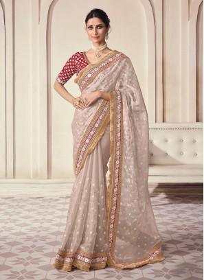 Pink Organza Engagement Trendy Saree