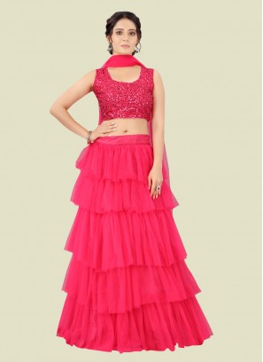 Pink Party Nylon Designer Lehenga Choli