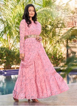 Pink Print Readymade Gown