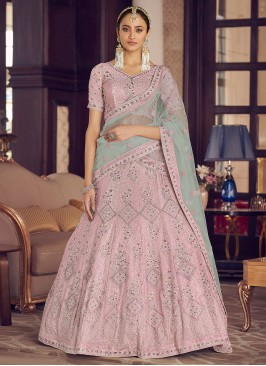 Pink Pure Crepe Thread A Line Lehenga Choli