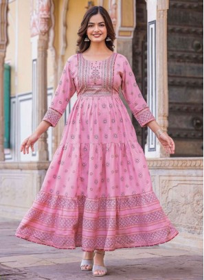 Pink Rayon Digital Print Designer Gown