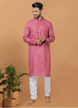 Pink Reception Poly Cotton Kurta Pyjama